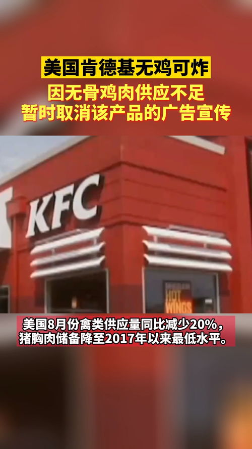 美国肯德基无鸡可炸 因无骨鸡肉供应不足,暂时取消该产品的广告宣传